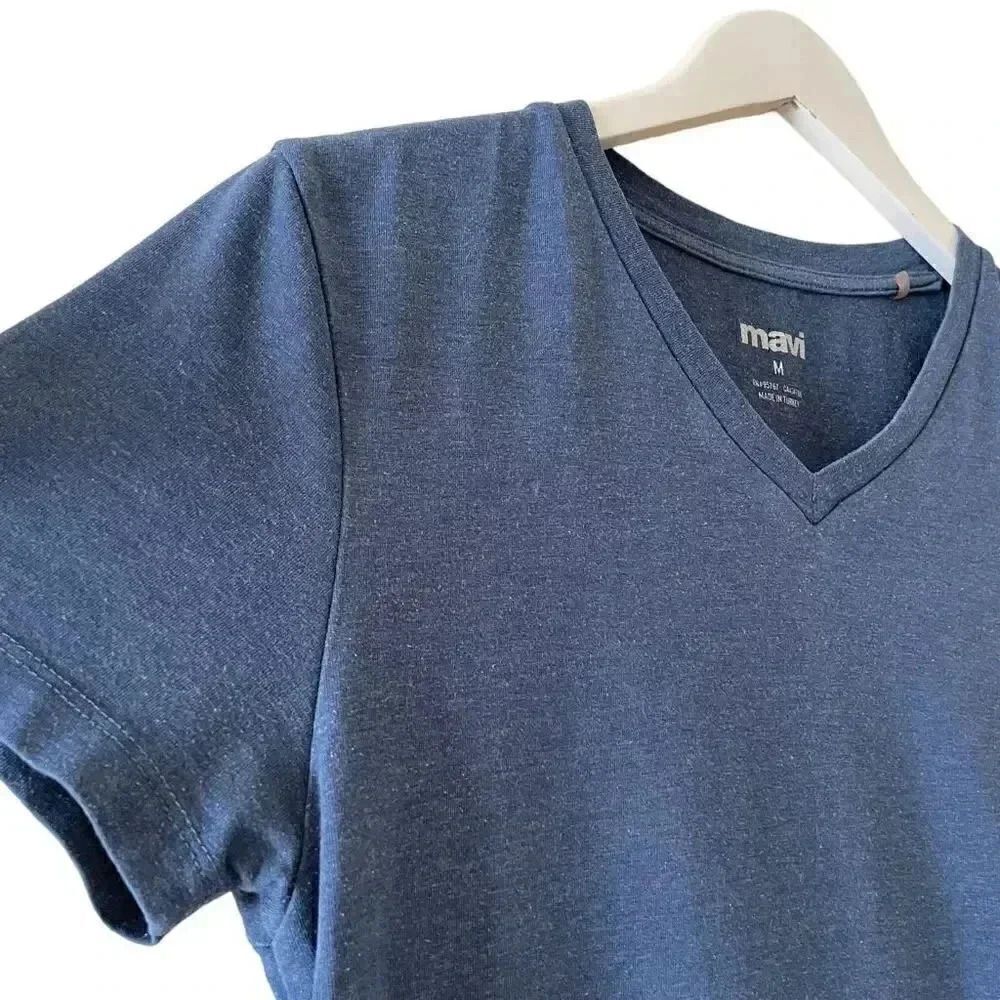 Mavi Navy V-Neck Cotton Blend Short Sleeves Basic Women’s T-Shirt SZ M # 1513 - Picture 5 of 12